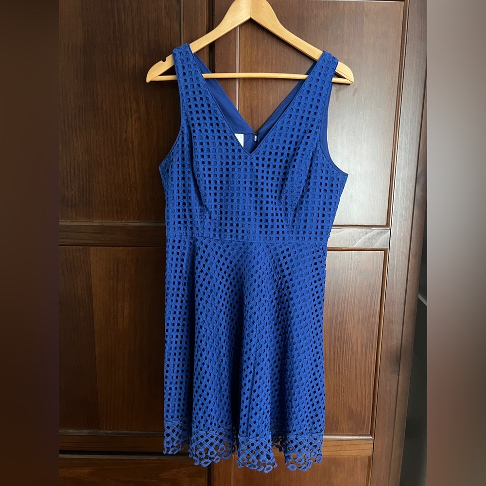 Donna Morgan Fisherman Euro Summer Eyelet Fit & Flare Dress Cobalt Blue 10P